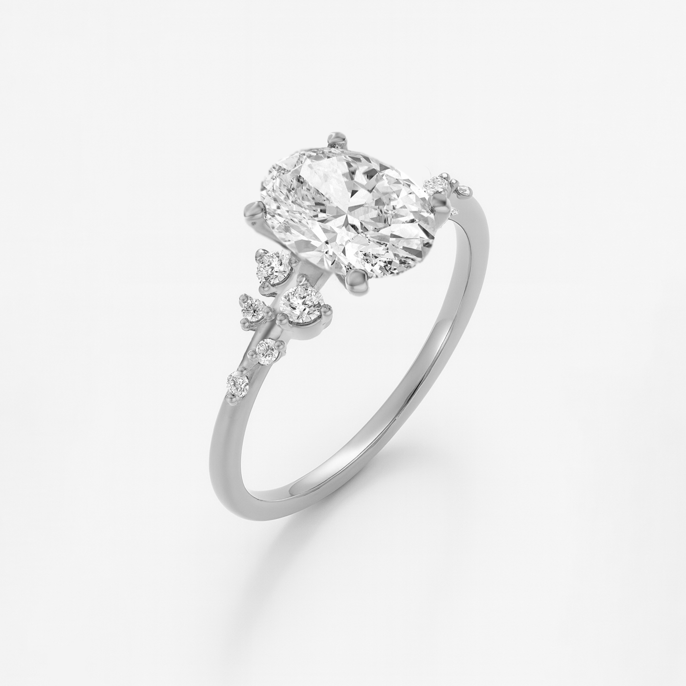 The Maria Ring -  Oval Lab Grown Diamond with Round Brilliant Accents