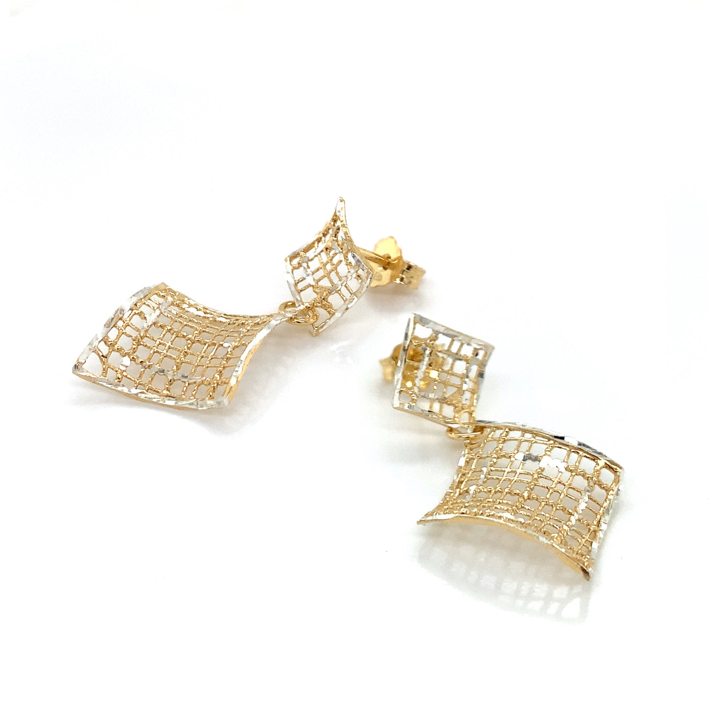 IL Diletto - 925 Italian Silver Earrings, Filigree Rhombus Drop, Gold Plated