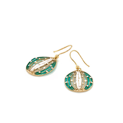 IL Diletto - Silver Balloon Earrings, Green and White Enamel, DC, Gold Plated