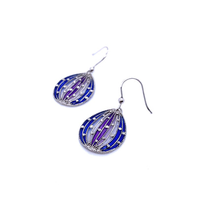 IL Diletto - Silver Balloon Earrings, Blue and Purple Enamel, DC, Rhodium Plated