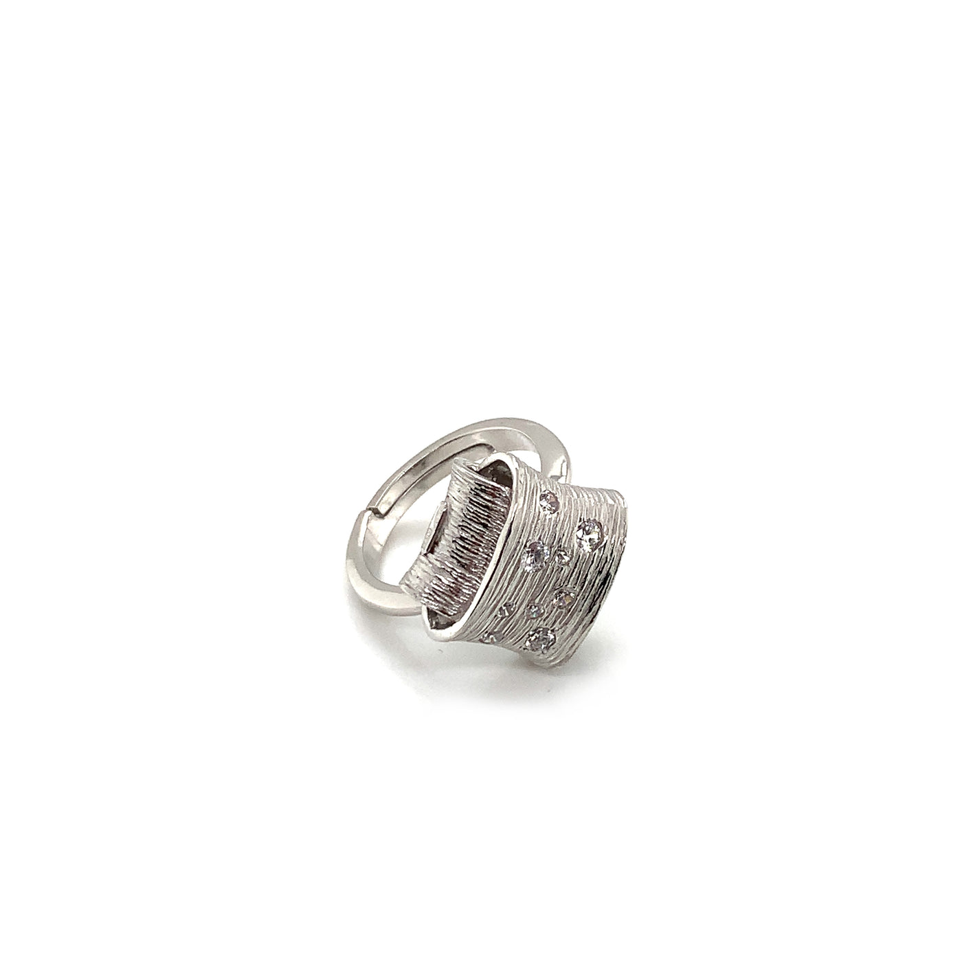 IL Diletto - Silver Ring, Folded Square, Cubic Zirconia, Size 6, Open Shank, Rhodium Plated