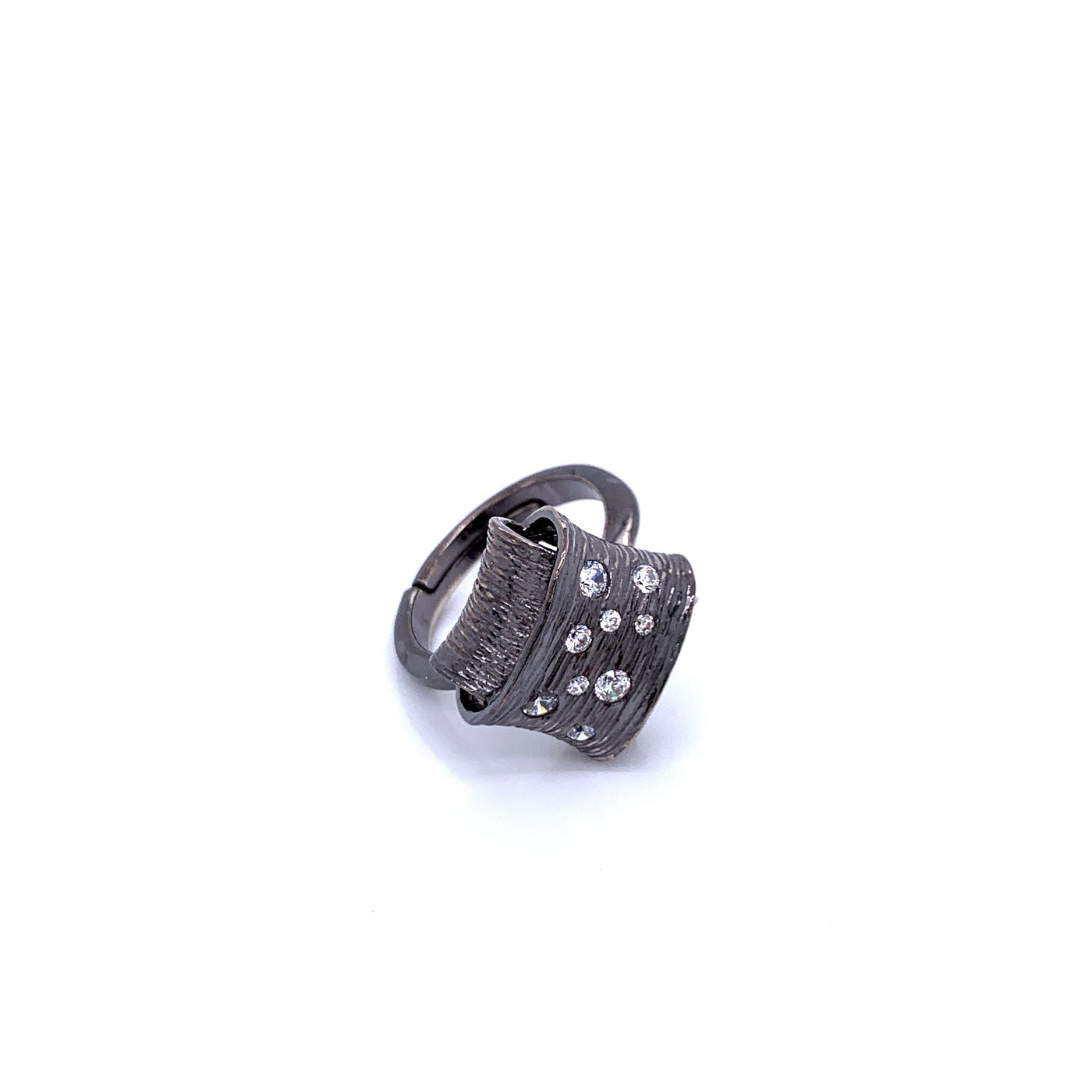 IL Diletto - Silver Ring, Folded Square, Cubic Zirconia, Size 6, Open Shank, Ruthenium Plated