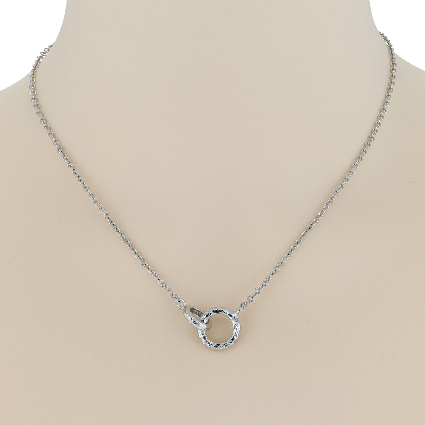 IL Diletto - 925 Italian Silver Necklace, Connecting Rings, Molten Finish, White CZ, 42+5cm, Rhodium Plated