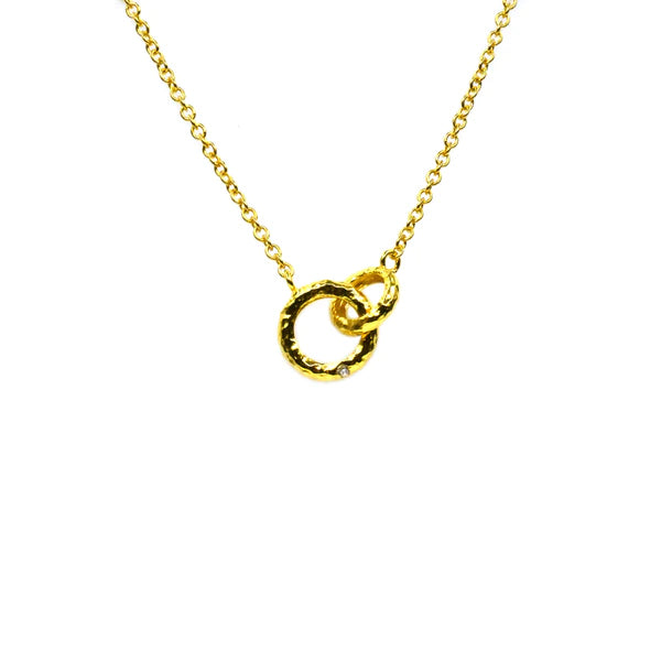 IL Diletto - 925 Italian Silver Necklace, Connecting Rings, Molten Finish, White CZ, 42+5cm, Gold Plated
