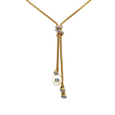 IL Diletto - 925 Italian Silver Necklace, Popcorn chain, Pearl & CZ, 40+5cm, Gold Plated