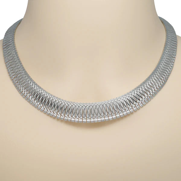 IL Diletto - 925 Italian Silver Cleopatra Necklace, Diamond Cut Choker, 41+5cm, Rhodium Plated