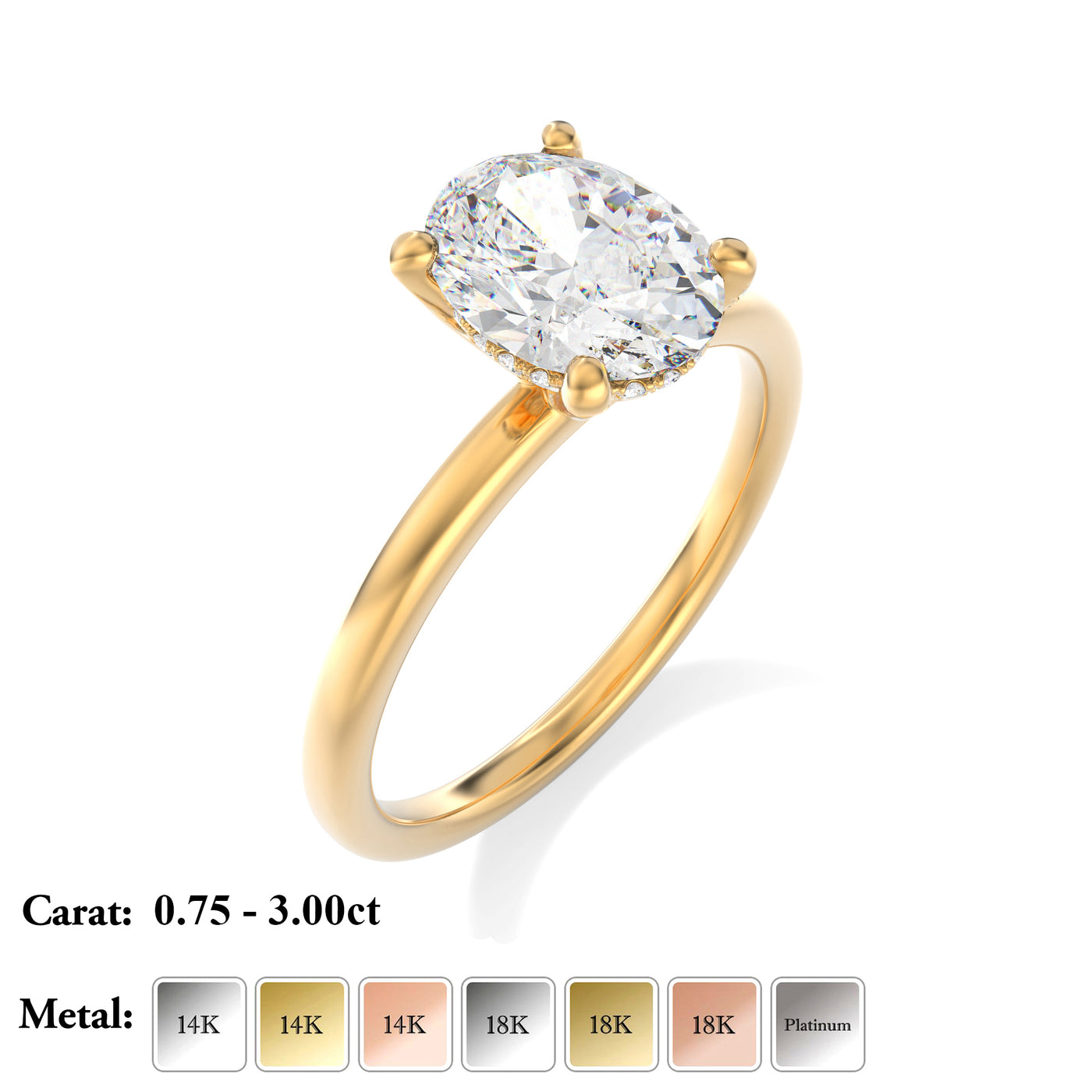 The Siena Ring - Oval Solitaire with Hidden Halo