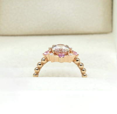 14K Rose Gold Morganite, Diamond and Amethyst Ring