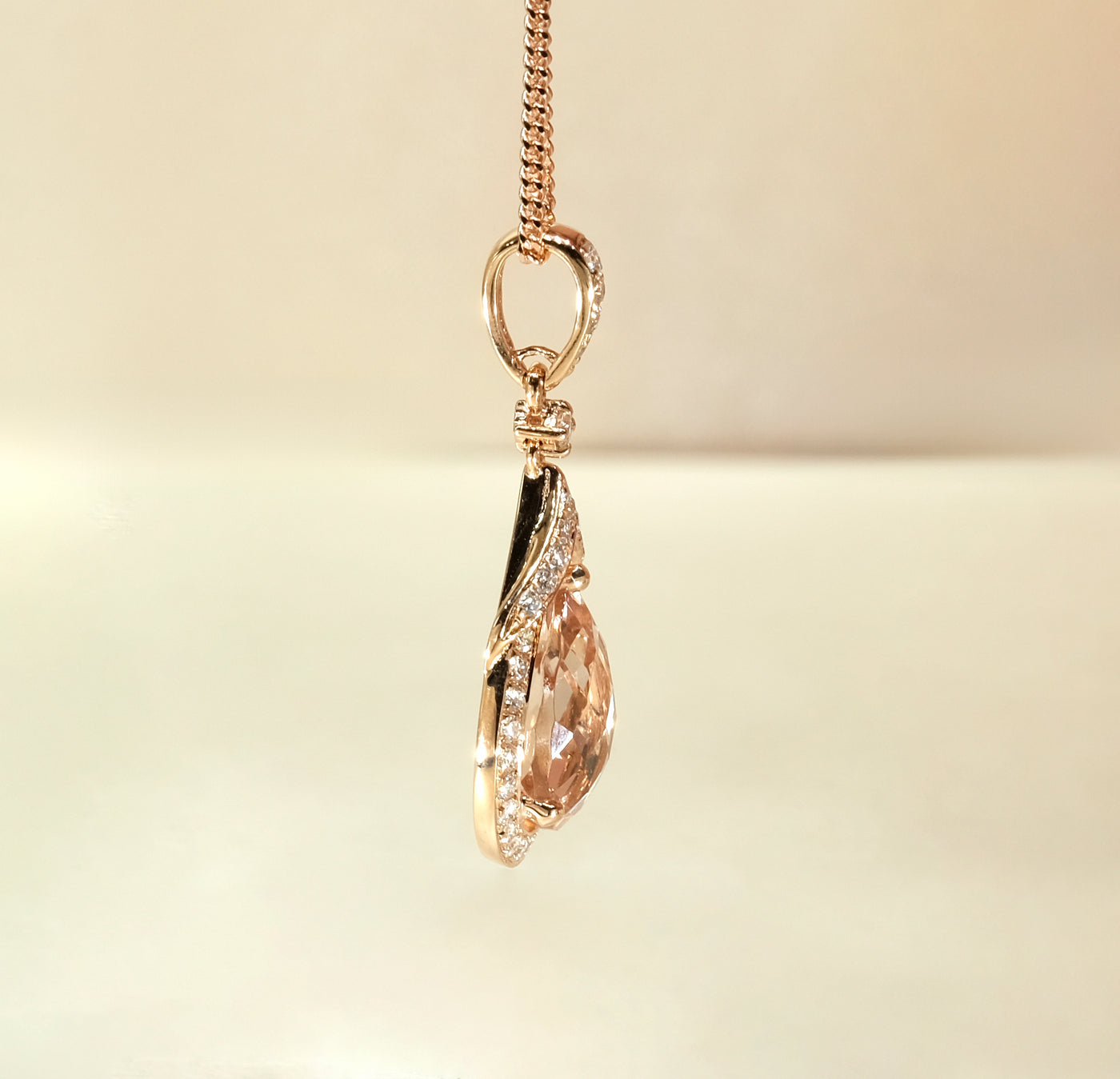 14K Rose Gold Morganite & Diamond Pendant