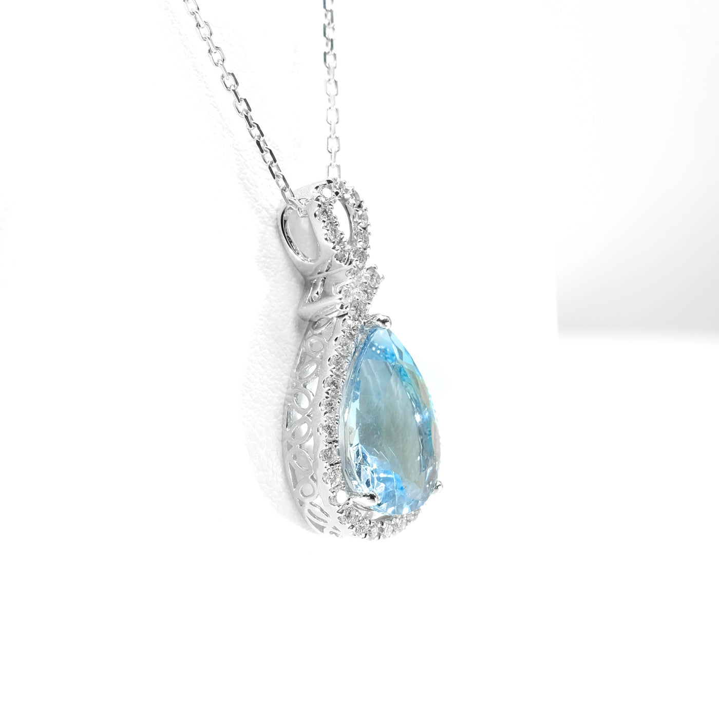 14K White Gold Aquamarine & Diamond Pendant