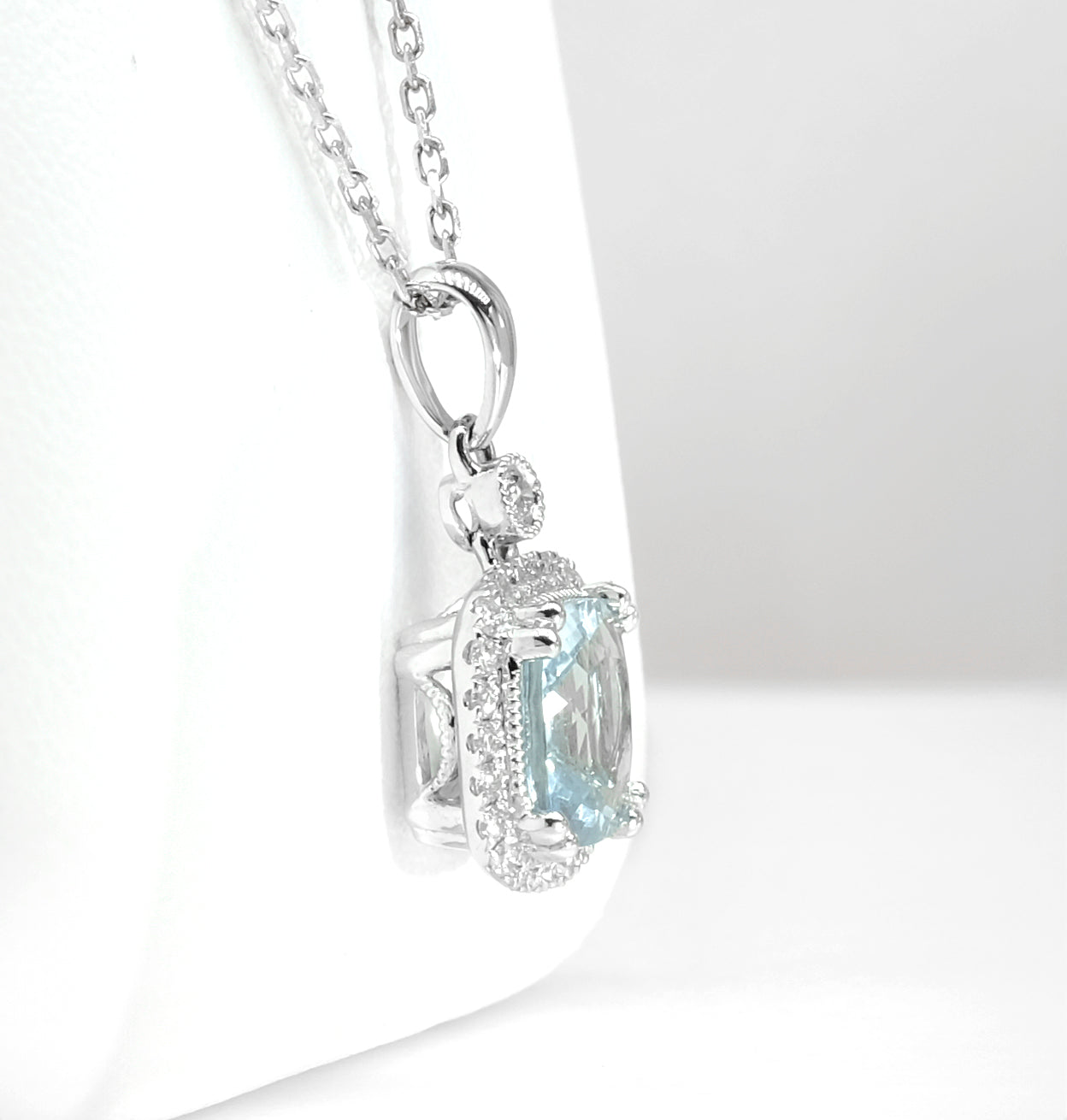 14K White Gold Aquamarine & Diamond Pendant