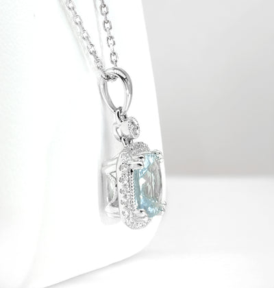 14K White Gold Aquamarine & Diamond Pendant