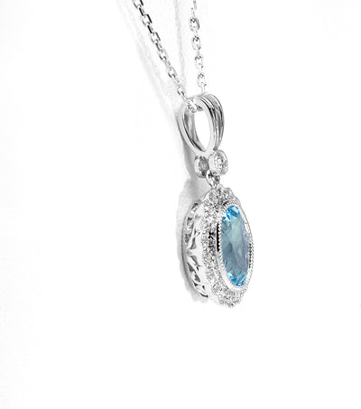 14K White Gold Aquamarine & Diamond Pendant