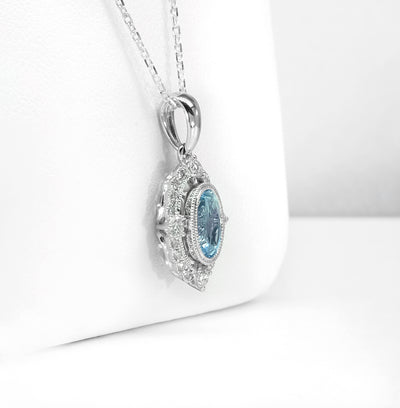 14K White Gold Aquamarine & Diamond Pendant