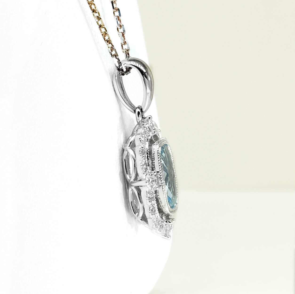 14K White Gold Aquamarine & Diamond Pendant