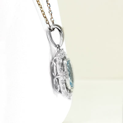 14K White Gold Aquamarine & Diamond Pendant