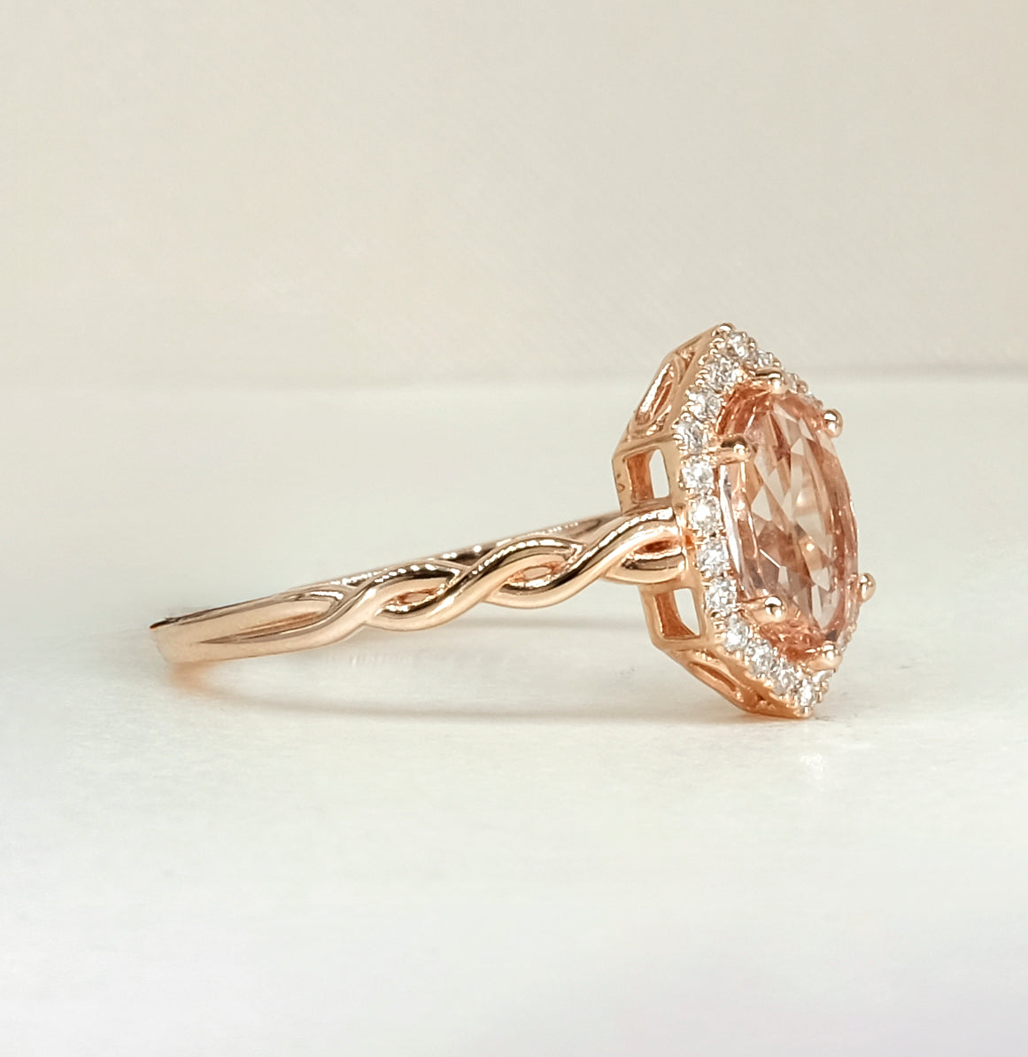 14K Rose Gold Morganite & Diamond Ring