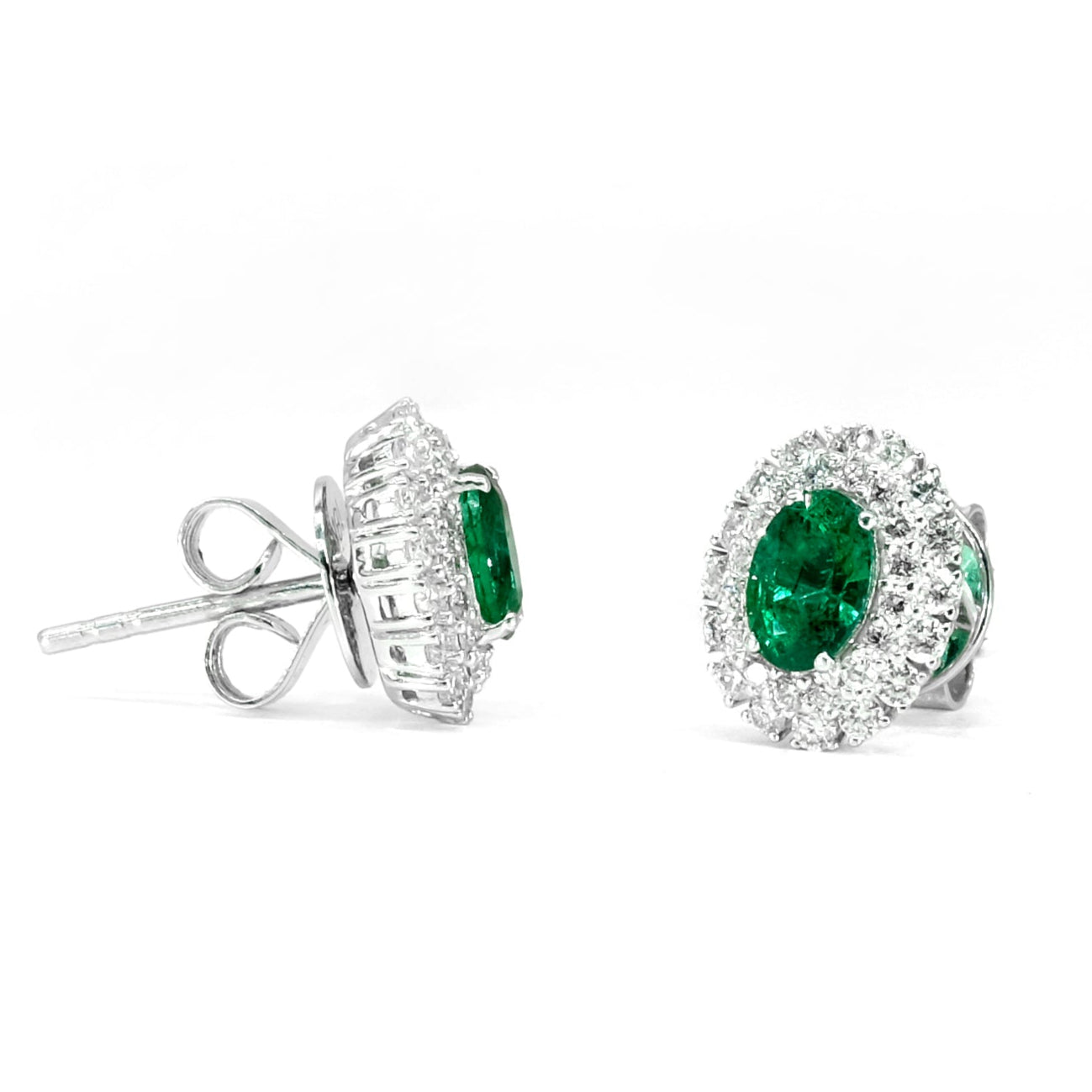 18K White Gold Emerald & Diamond Earrings