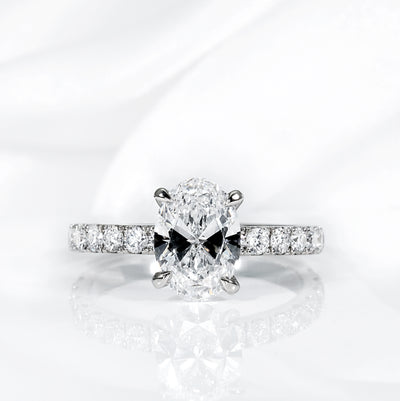 18K White Gold Oval Brilliant Solitaire with Diamond Shoulders