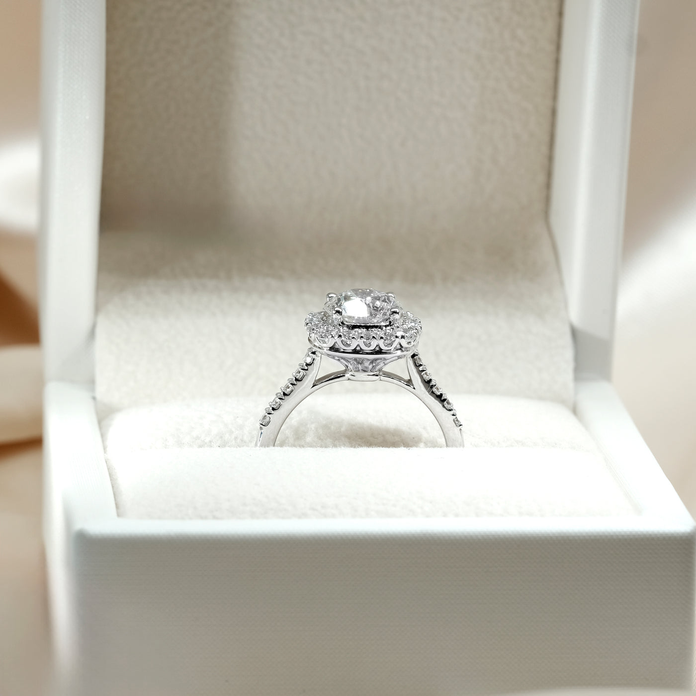 Round Brilliant Cushion Shaped Halo Ring with 2.75 Carat TW of Lab-Grown Diamonds in 18kt White Gold