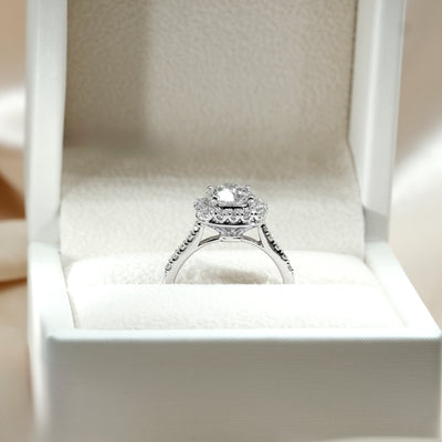 Round Brilliant Cushion Shaped Halo Ring with 2.75 Carat TW of Lab-Grown Diamonds in 18kt White Gold