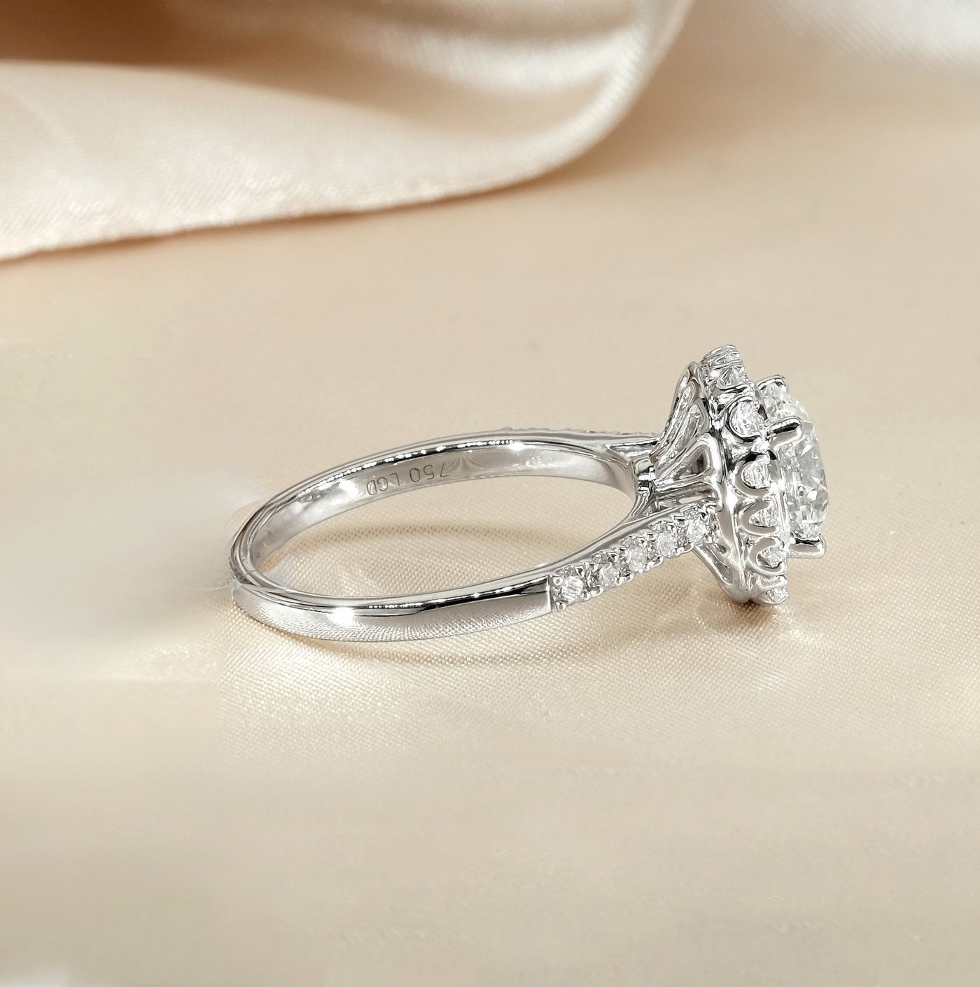 Round Brilliant Cushion Shaped Halo Ring with 2.75 Carat TW of Lab-Grown Diamonds in 18kt White Gold