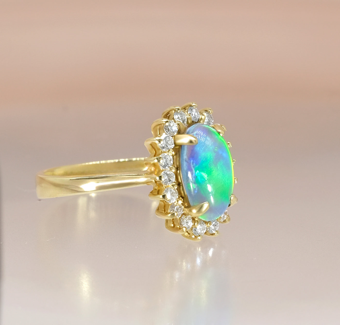 18K Yellow Gold Opal & Diamond Ring