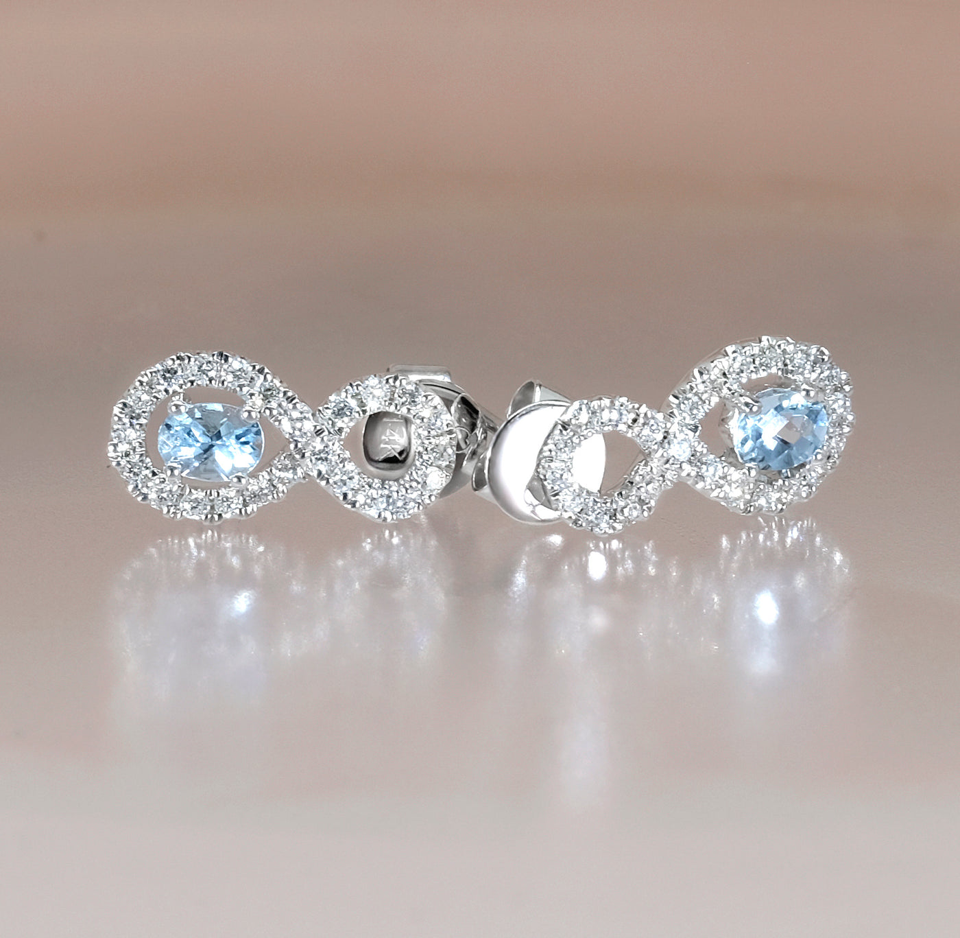 14K White Gold Aquamarine & Diamond Earrings