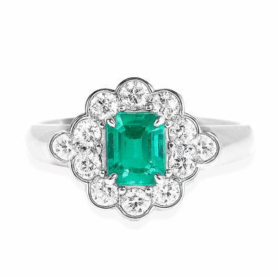 Platinum Emerald & Diamond Ring