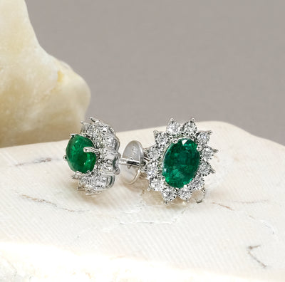 18K White Gold Emerald & Diamond Earrings