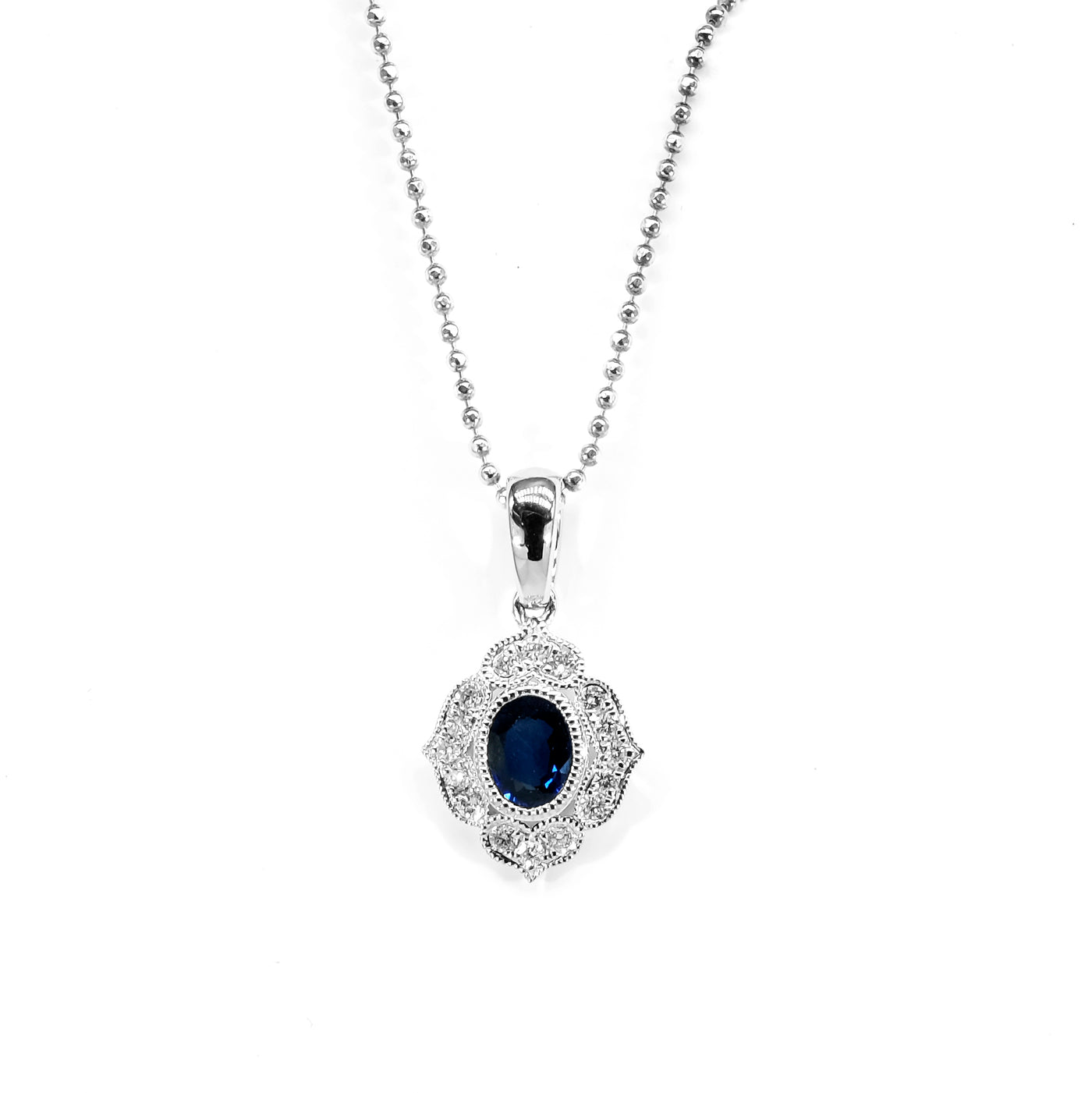 14K White Gold Sapphire & Diamond Pendant