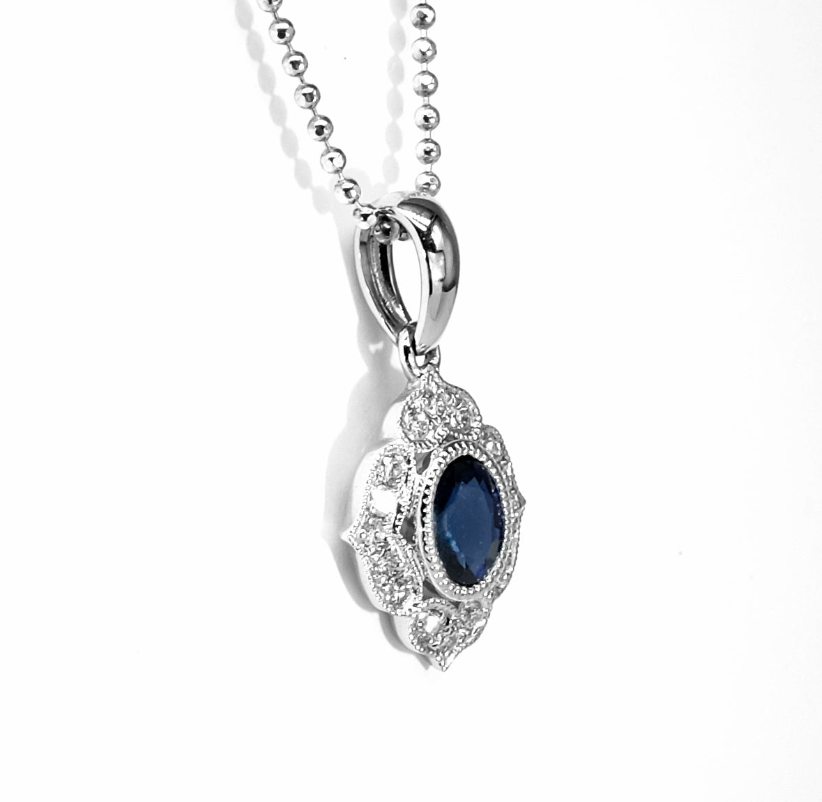 14K White Gold Sapphire & Diamond Pendant