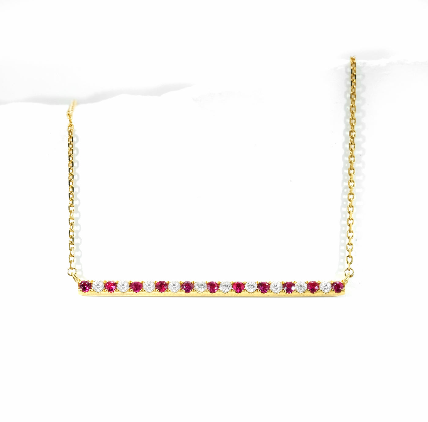 18K Yellow Gold Ruby & Diamond Necklace