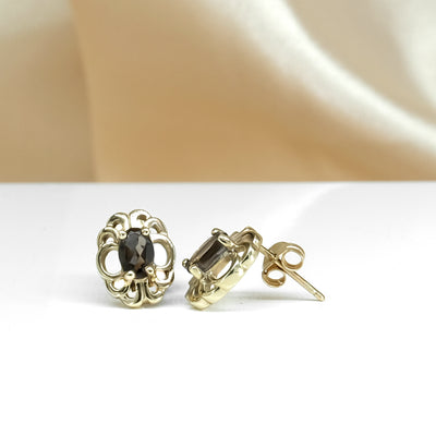 9K Yellow Gold Smokey Quartz Earrings