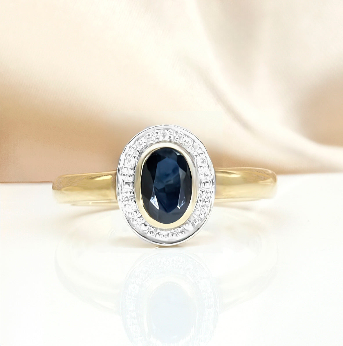 9K Yellow Gold Sapphire & Diamond Ring