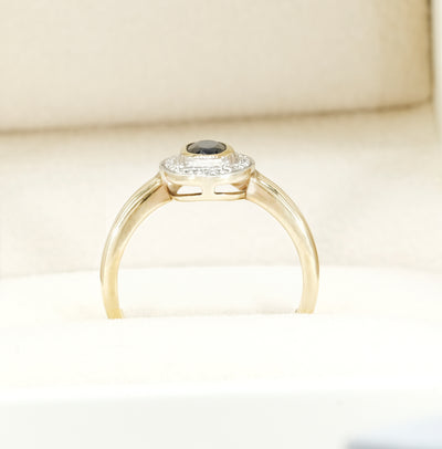 9K Yellow Gold Sapphire & Diamond Ring