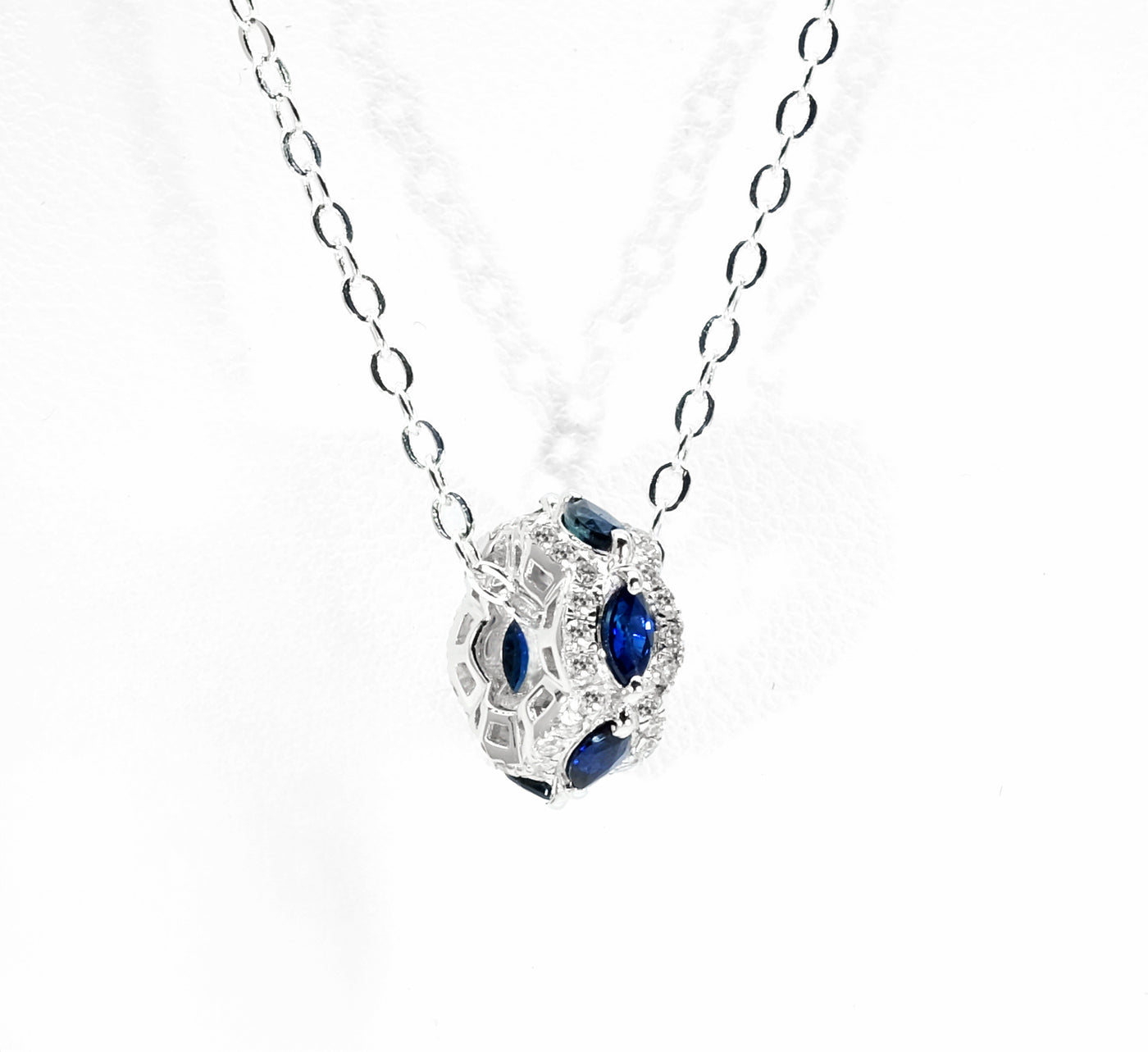 18K White Gold Sapphire and Diamond Pendant