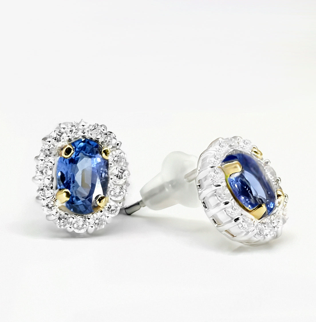 Platinum / 18K Yellow Gold Sapphire and Diamond Earrings