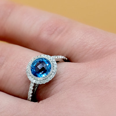 White Gold Diamond & Blue Topaz Ring
