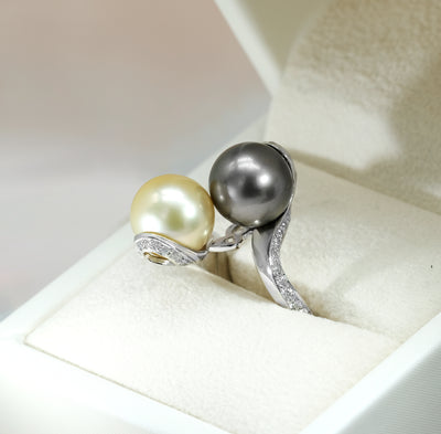 Golden South Sea and Tahitian Pearl Platinum Ring