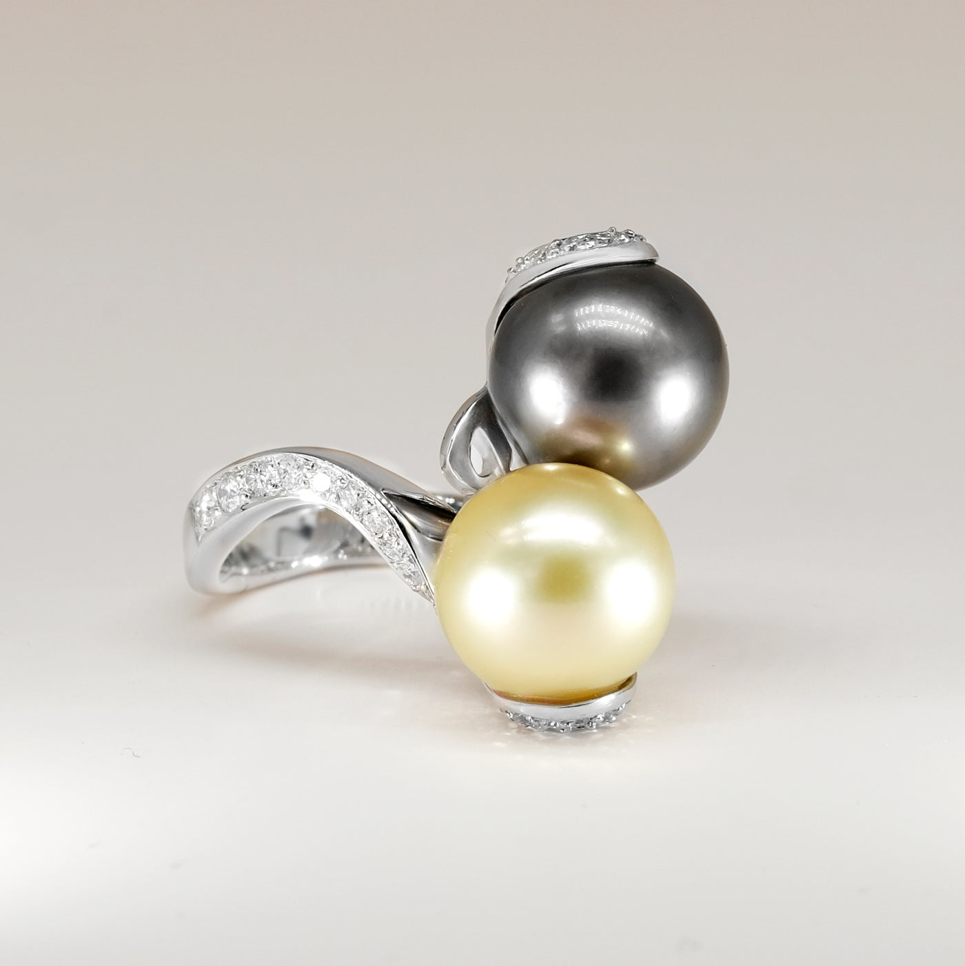 Golden South Sea and Tahitian Pearl Platinum Ring