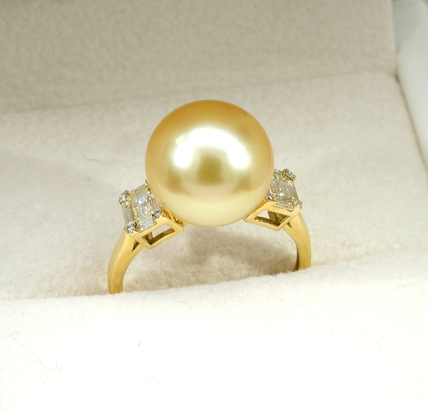 18K Yellow Gold Diamond & Golden South Sea Pearl Ring