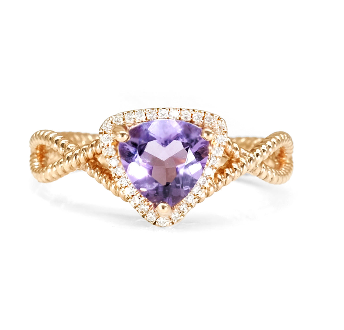 14K Rose Gold Amethyst & Diamond Ring