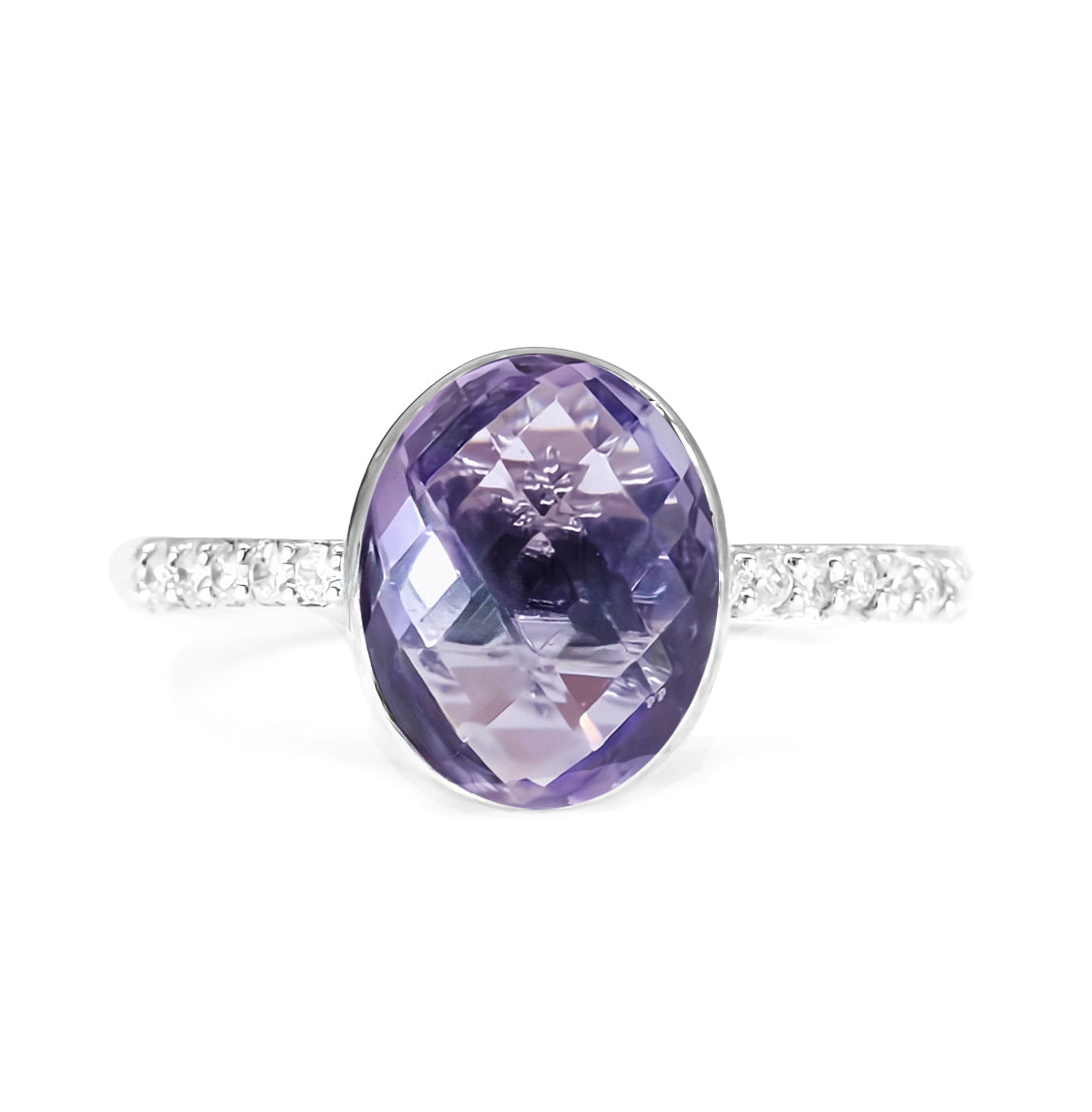 9K White Gold Amethyst & Diamond Ring