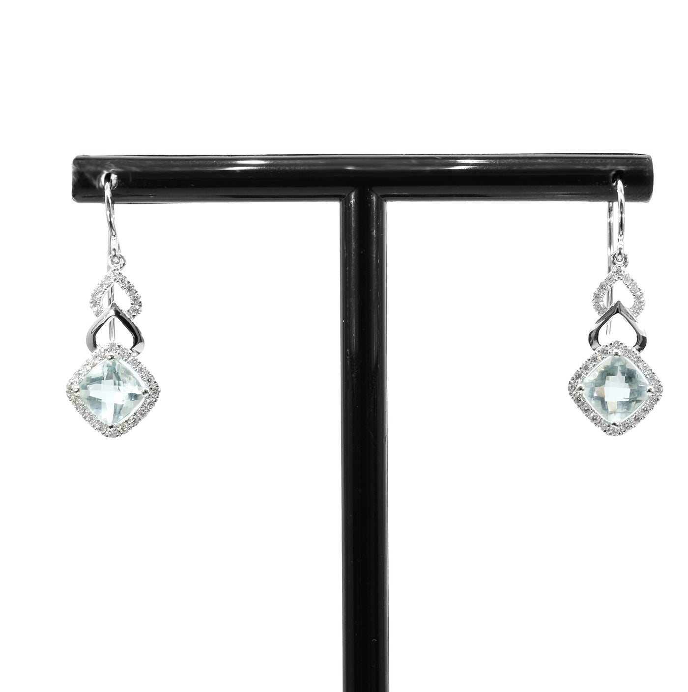 14K White Gold Green Amethyst & Diamond Earrings