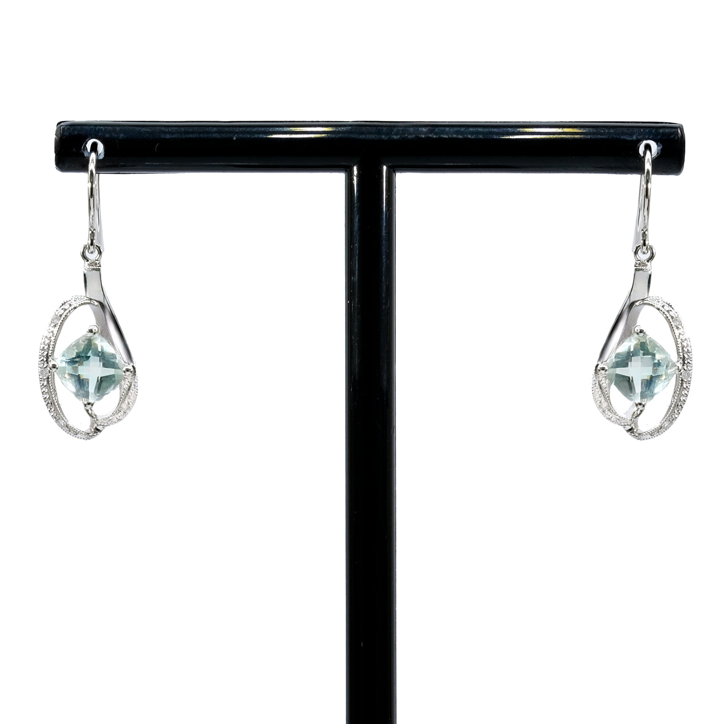 14K White Gold Green Amethyst & Diamond Earrings