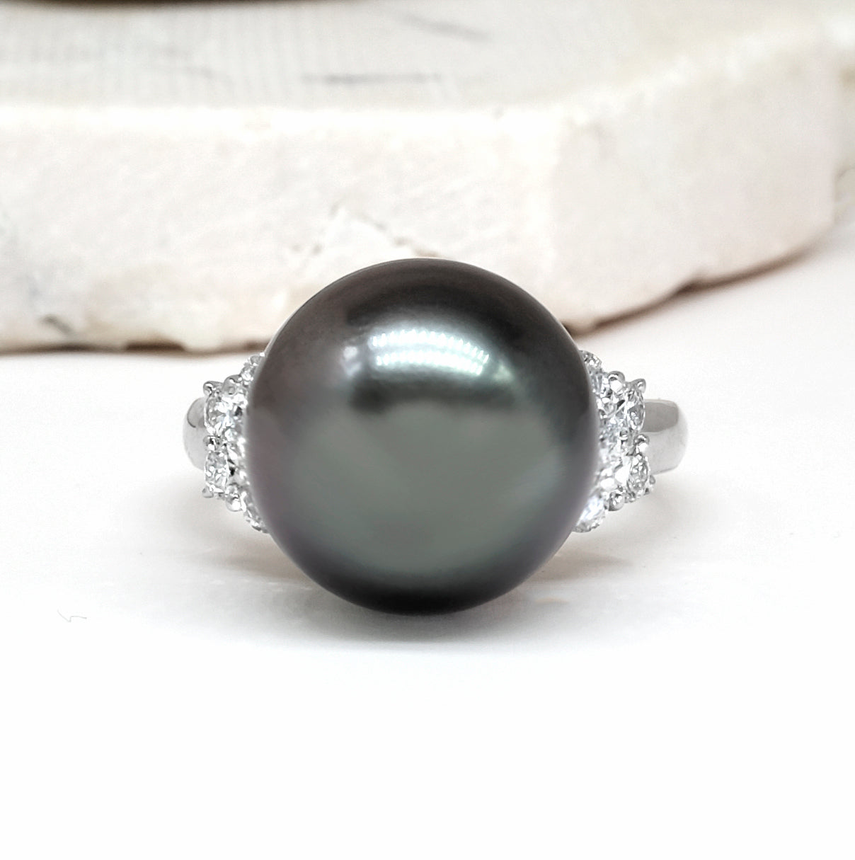 Platinum Tahitian Pearl & Diamond Ring