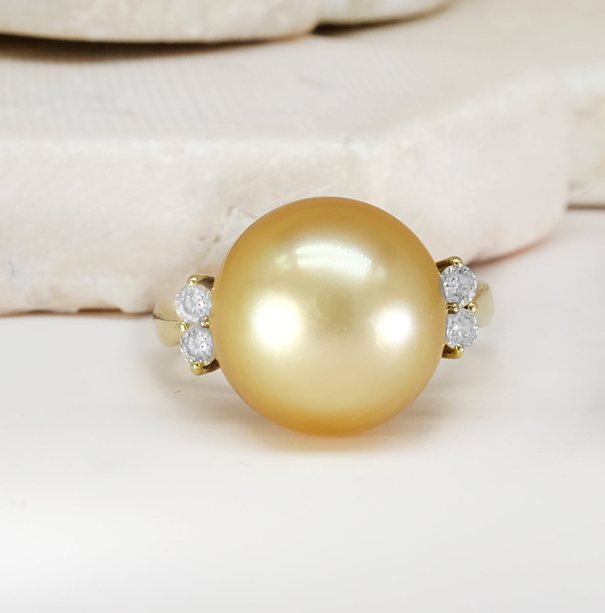 18K Yellow Gold Diamond & Golden South Sea Pearl Ring