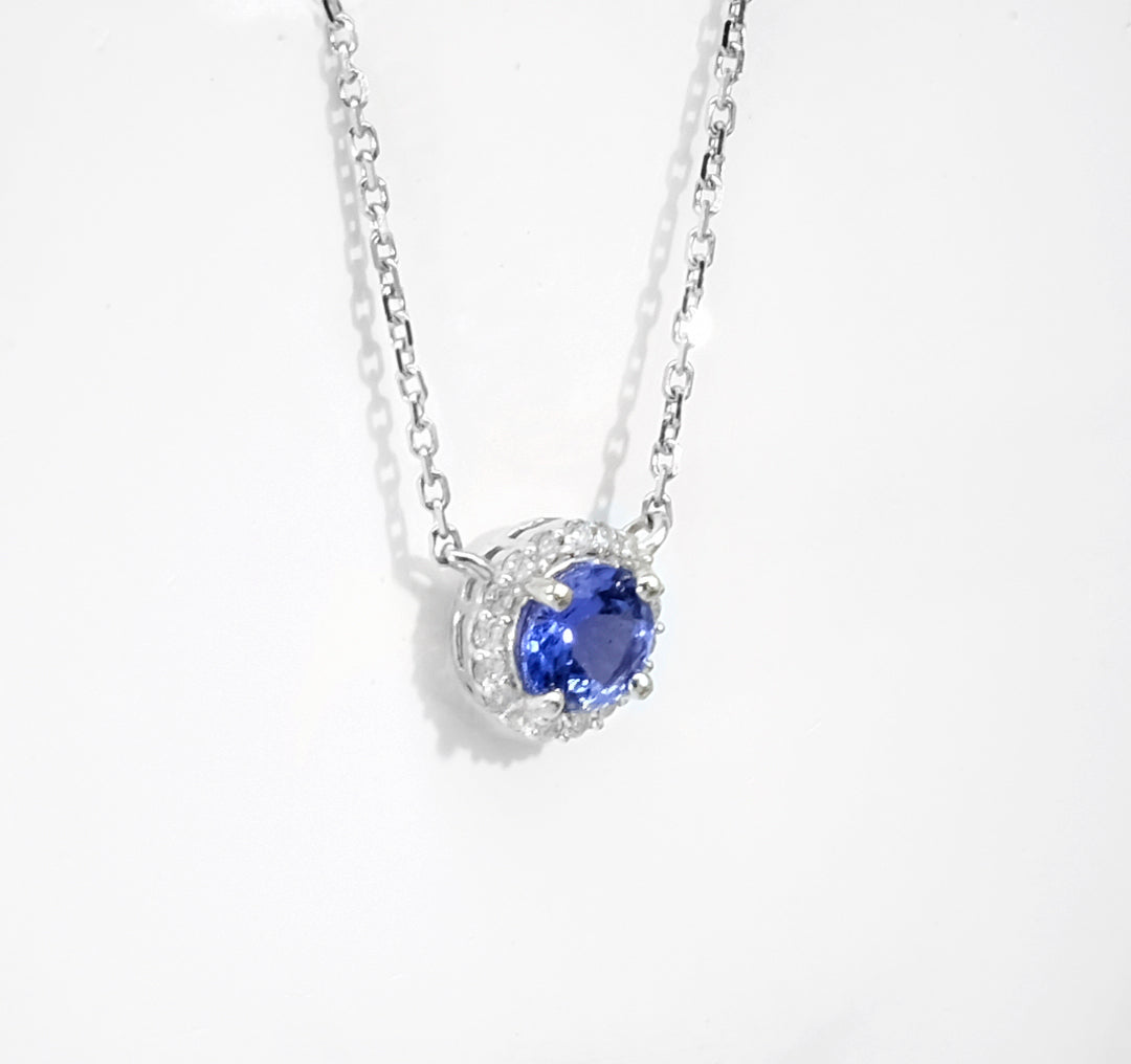 9K White Gold Tanzanite & Diamond Necklace