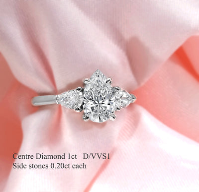The Alexandra Ring - Lab Grown Diamond Trilogy With Pear Side Stones